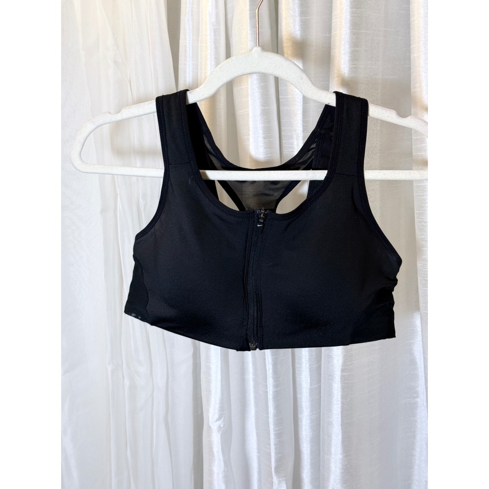 Nike Sports Bra Womens Large Black Front Zip Dri-FIT Mesh Racerback High Impact